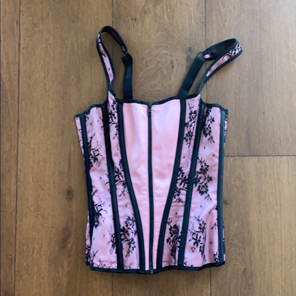 Pink and black lace corset